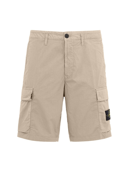 Stone Island: Logo cotton slim shorts - 珍珠灰 - men_0 | Luisa Via Roma