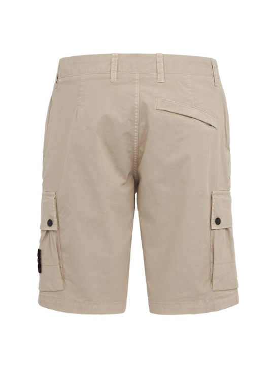 Stone Island: Logo cotton slim shorts - 珍珠灰 - men_1 | Luisa Via Roma