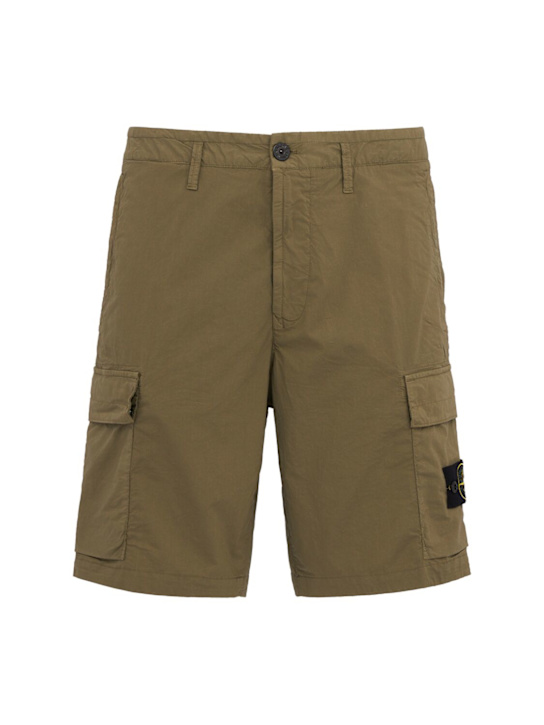 Stone Island: Logo cotton regular shorts - ミリタリーグリーン - men_0 | Luisa Via Roma