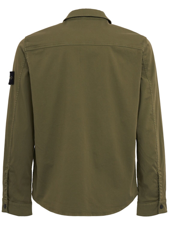 Stone Island: Logo cotton zip-up shirt jacket - Military Green - men_1 | Luisa Via Roma