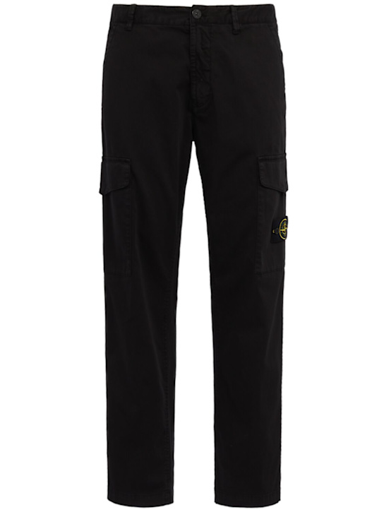 Stone Island: Logo cotton regular pants - Black - men_0 | Luisa Via Roma