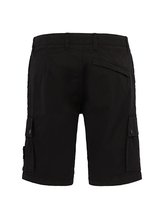 Stone Island: Logo cotton slim shorts - 黑色 - men_1 | Luisa Via Roma