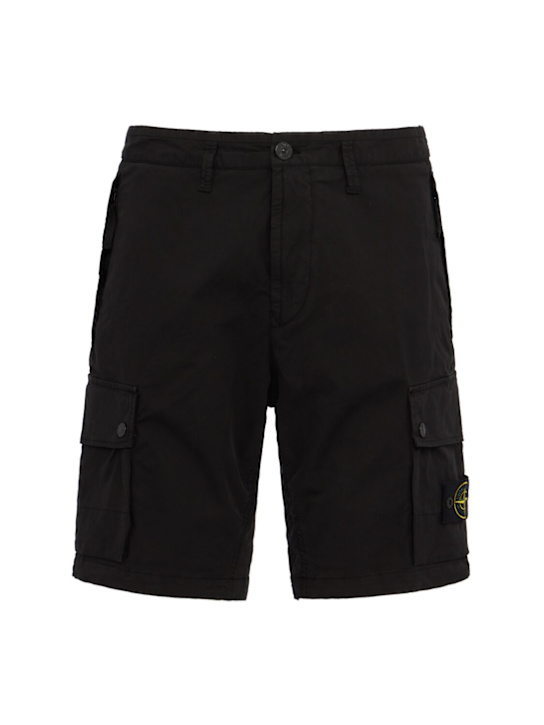 Stone Island: Logo cotton slim shorts - 黑色 - men_0 | Luisa Via Roma