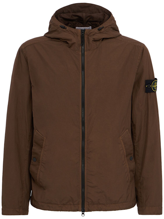 Stone Island: Logo贴片尼龙拉链连帽夹克 - Umber - men_0 | Luisa Via Roma