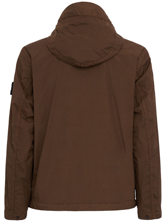 Stone Island: Logo贴片尼龙拉链连帽夹克 - Umber - men_1 | Luisa Via Roma