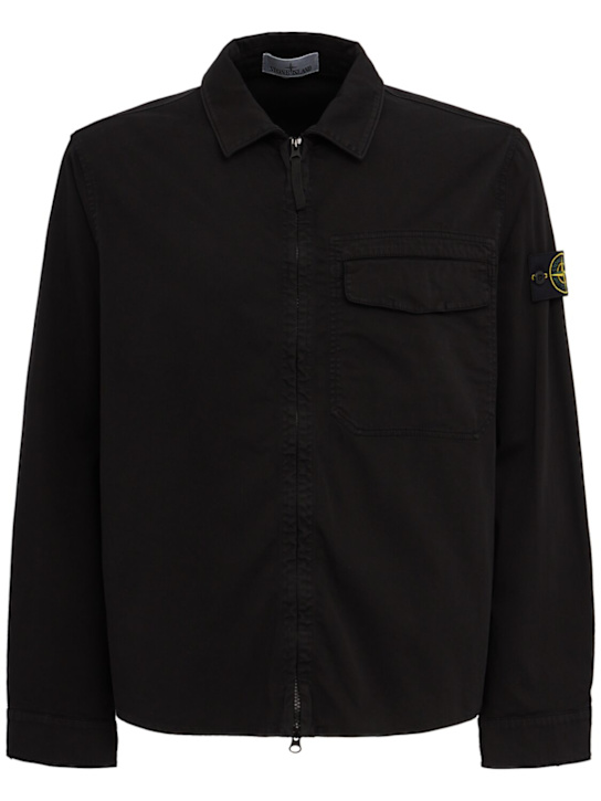 Stone Island: Logo cotton zip-up shirt jacket - Black - men_0 | Luisa Via Roma