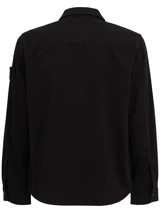 Stone Island: Logo cotton zip-up shirt jacket - Black - men_1 | Luisa Via Roma