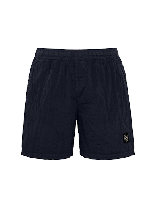 Stone Island: Logo nylon shorts - 海军蓝 - men_0 | Luisa Via Roma
