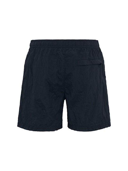 Stone Island: Logo nylon shorts - 海军蓝 - men_1 | Luisa Via Roma