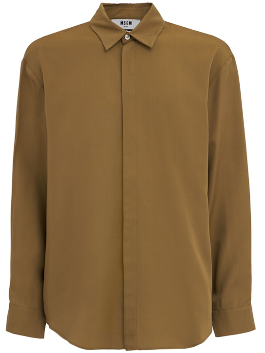 MSGM: Viscose shirt - 橄榄绿 - men_0 | Luisa Via Roma