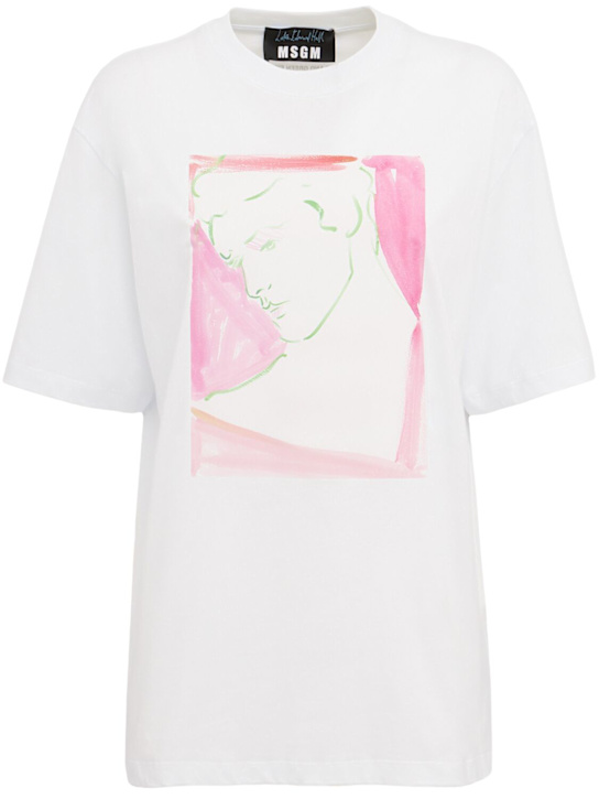 MSGM: Printed cotton t-shirt - 白色 - women_0 | Luisa Via Roma