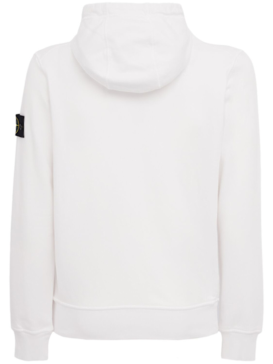 Stone Island: Logo棉质拉链开合连帽卫衣 - 白色 - men_1 | Luisa Via Roma