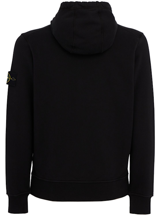Stone Island: Logo棉质拉链开合连帽卫衣 - 黑色 - men_1 | Luisa Via Roma