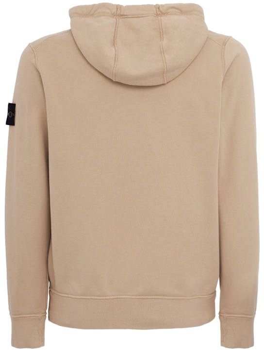 Stone Island: Logo棉质拉链开合连帽卫衣 - 沙漠色 - men_1 | Luisa Via Roma