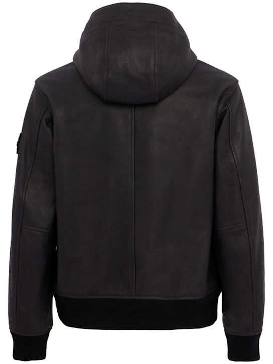 Stone Island: Leather zip-up hooded jacket - Black - men_1 | Luisa Via Roma