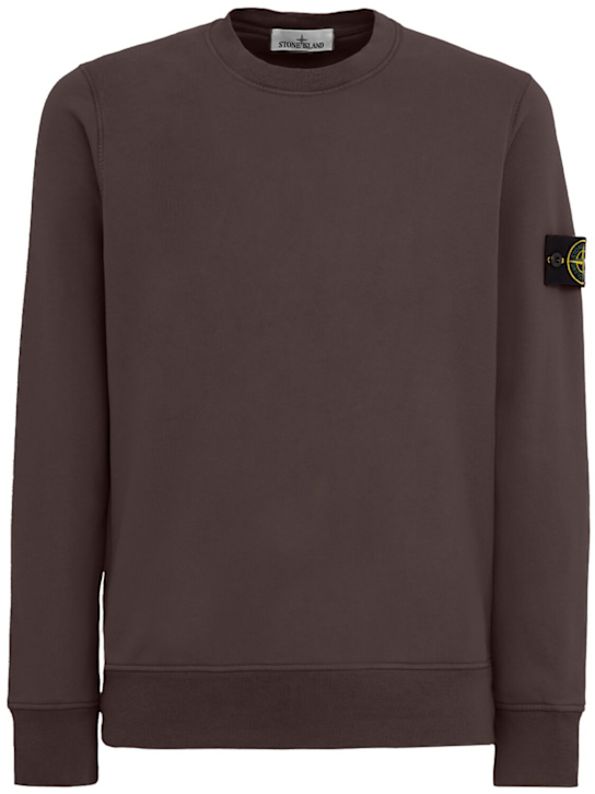 Stone Island: Logo棉质圆领卫衣 - 炭灰色 - men_0 | Luisa Via Roma