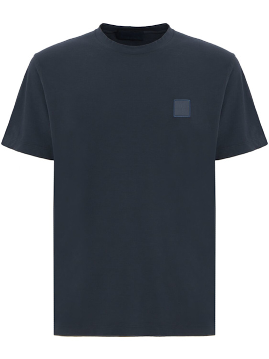 Stone Island: LOGO贴片棉质T恤 - 石板蓝 - men_0 | Luisa Via Roma