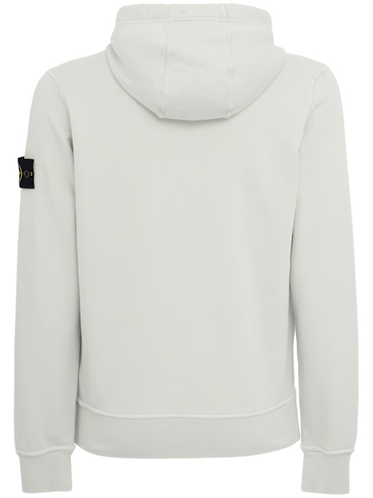 Stone Island: Logo棉质拉链开合连帽卫衣 - 天蓝色 - men_1 | Luisa Via Roma