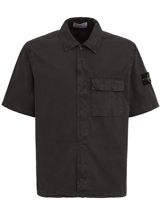 Stone Island: Logo cotton short sleeved shirt - Dunkelgrau - men_0 | Luisa Via Roma