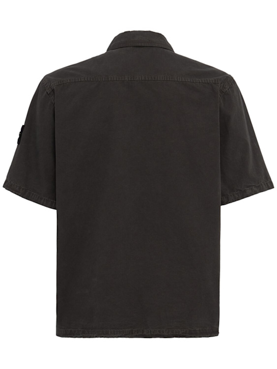 Stone Island: Logo cotton short sleeved shirt - Dunkelgrau - men_1 | Luisa Via Roma