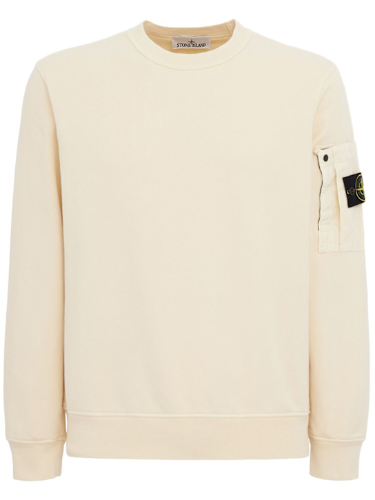 Stone Island: Logo棉质圆领卫衣 - 象牙色 - men_0 | Luisa Via Roma