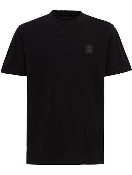 Stone Island: LOGO贴片棉质T恤 - 黑色 - men_0 | Luisa Via Roma
