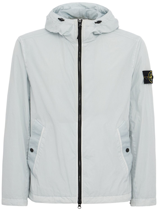 Stone Island: Logo贴片尼龙拉链连帽夹克 - 天蓝色 - men_0 | Luisa Via Roma