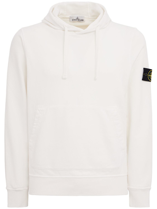 Stone Island: Logo棉质连帽卫衣 - 白色 - men_0 | Luisa Via Roma