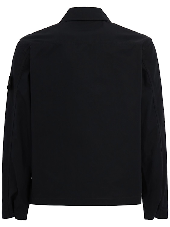 Stone Island: Logo cotton zip-up overshirt - 黑色 - men_1 | Luisa Via Roma