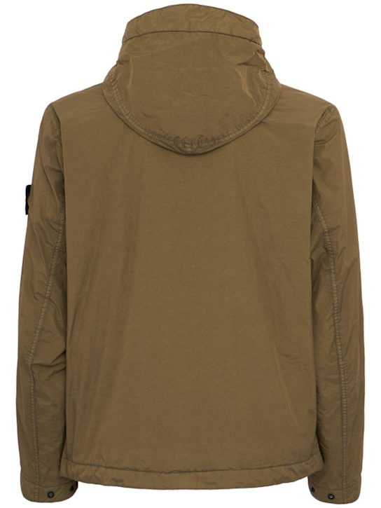 Stone Island: Logo贴片尼龙拉链连帽夹克 - Military Green - men_1 | Luisa Via Roma