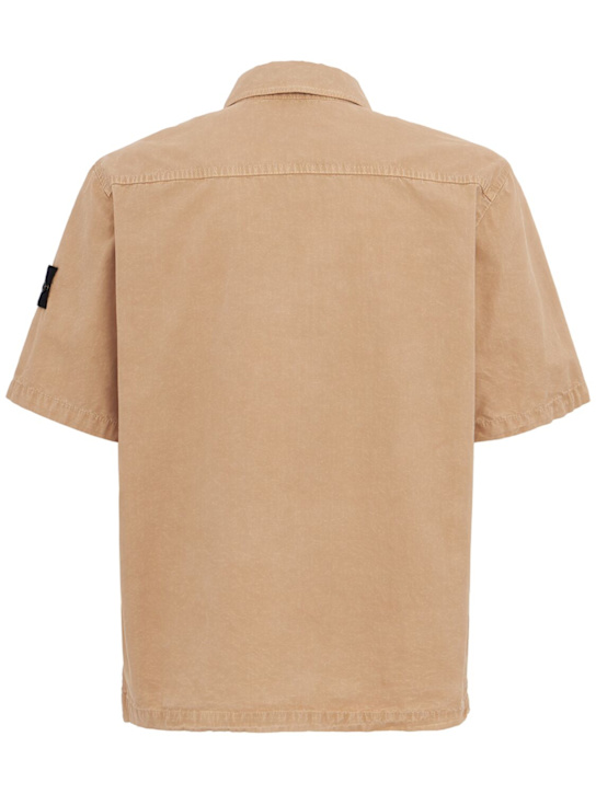 Stone Island: Logo cotton short sleeved shirt - 沙漠色 - men_1 | Luisa Via Roma