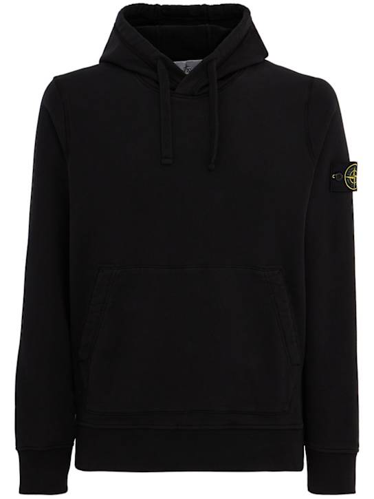 Stone Island: Logo cotton hoodie - Black - men_0 | Luisa Via Roma
