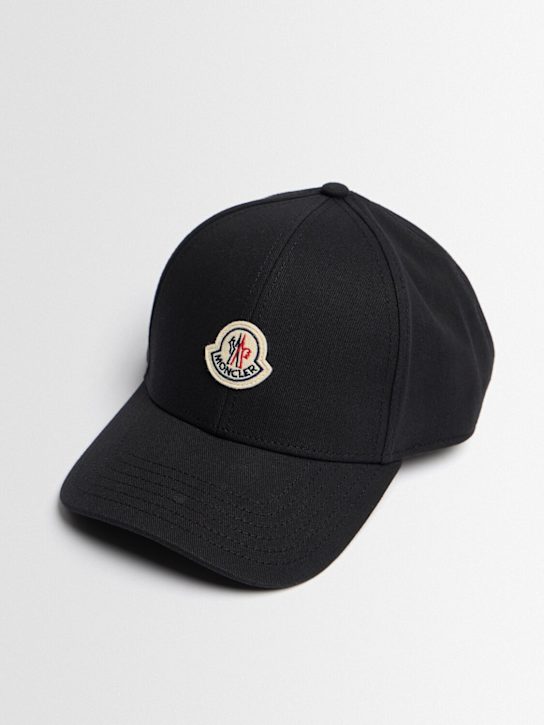 Moncler: Logo cotton gabardine baseball cap - 黑色 - men_1 | Luisa Via Roma