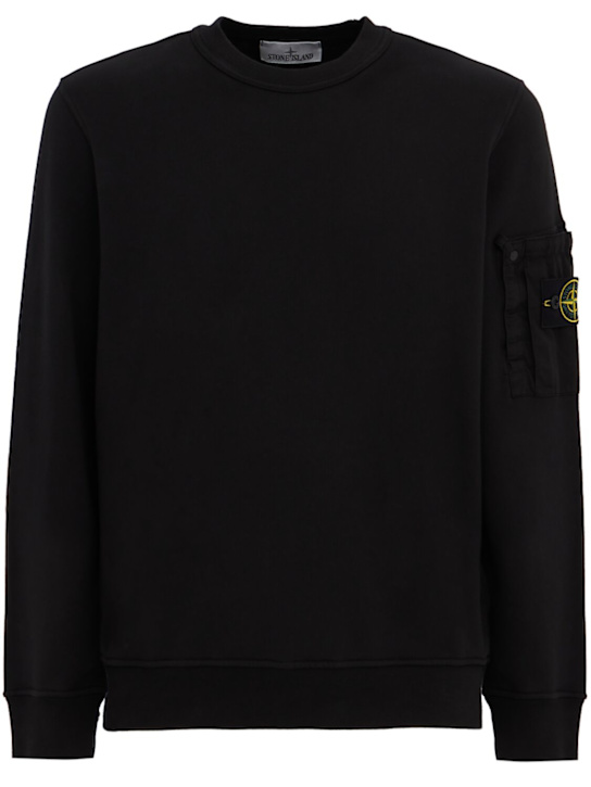 Stone Island: Logo cotton crewneck sweatshirt - Schwarz - men_0 | Luisa Via Roma