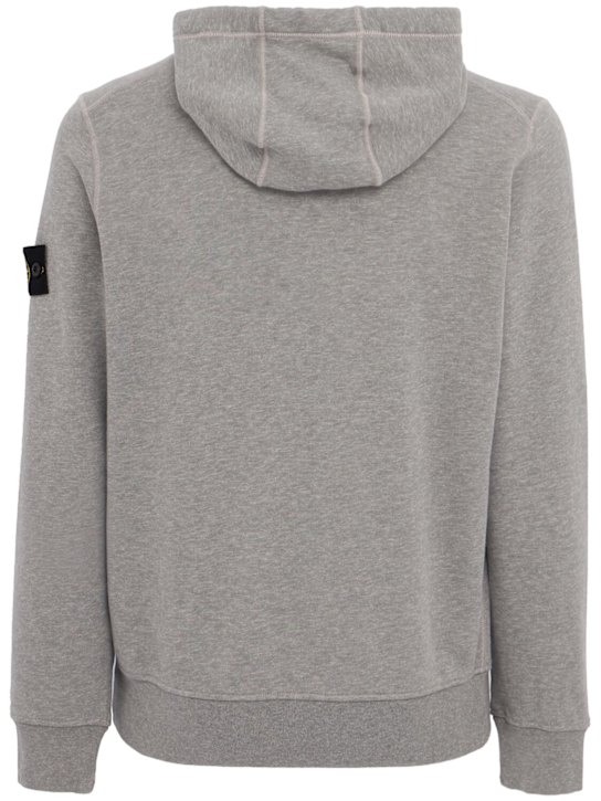 Stone Island: Logo cotton zip up hoodie - Gris Mezclado - men_1 | Luisa Via Roma