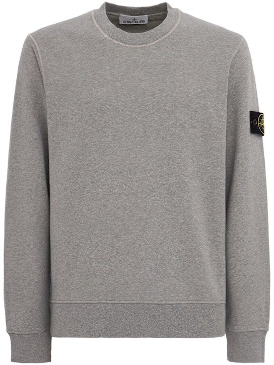 Stone Island: Logo棉质圆领卫衣 - 麻灰色 - men_0 | Luisa Via Roma