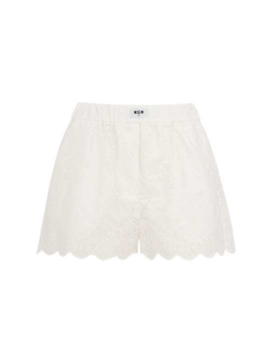 MSGM: Eyelet lace boxer-style shorts - ホワイト - women_0 | Luisa Via Roma