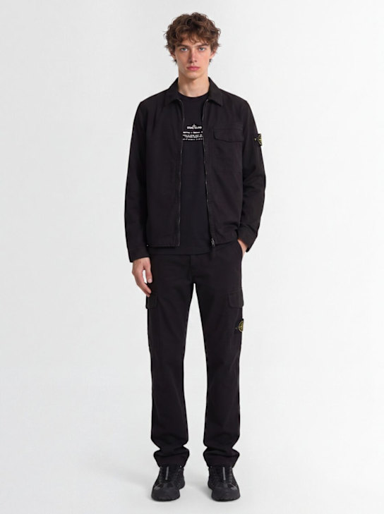 Stone Island: Logo cotton zip-up shirt jacket - Black - men_1 | Luisa Via Roma