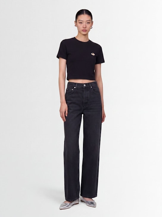 Fiorucci: Angel logo短款混棉T恤 - 黑色 - women_1 | Luisa Via Roma
