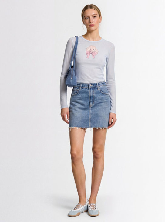 Fiorucci: Poodle print long sleeve tulle top - Blue/Multi - women_1 | Luisa Via Roma