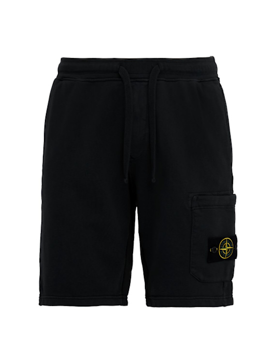 Stone Island: Logo cotton sweat shorts - Negro - men_0 | Luisa Via Roma