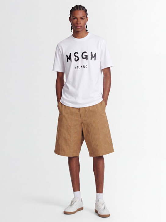 MSGM: Tech & cotton bermuda shorts - 米黄色 - men_1 | Luisa Via Roma