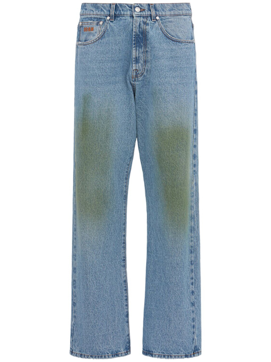 MSGM: Grass stain loose denim jeans - 蓝色 - men_0 | Luisa Via Roma