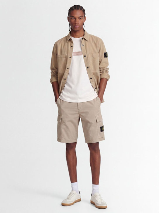 Stone Island: Logo cotton slim shorts - Pearl Grey - men_1 | Luisa Via Roma
