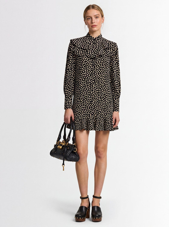Chloé: Dot print silk jacquard mini dress - Black/Beige - women_1 | Luisa Via Roma