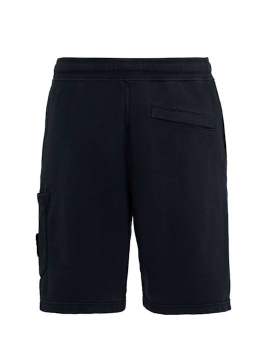Stone Island: Logo cotton sweat shorts - 海军蓝 - men_1 | Luisa Via Roma