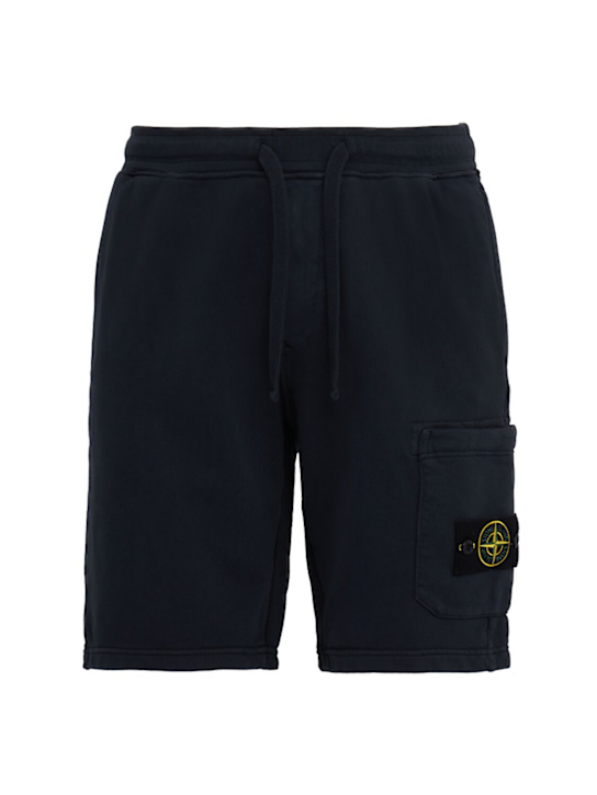 Stone Island: Logo cotton sweat shorts - 海军蓝 - men_0 | Luisa Via Roma
