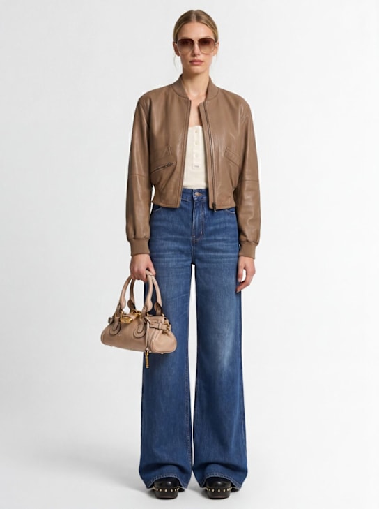 Chloé: Cropped leather jacket - Beige - women_1 | Luisa Via Roma