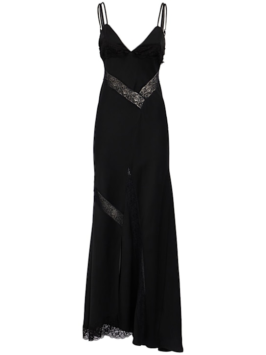 MSGM: Satin long dress with lace - 黑色 - women_0 | Luisa Via Roma