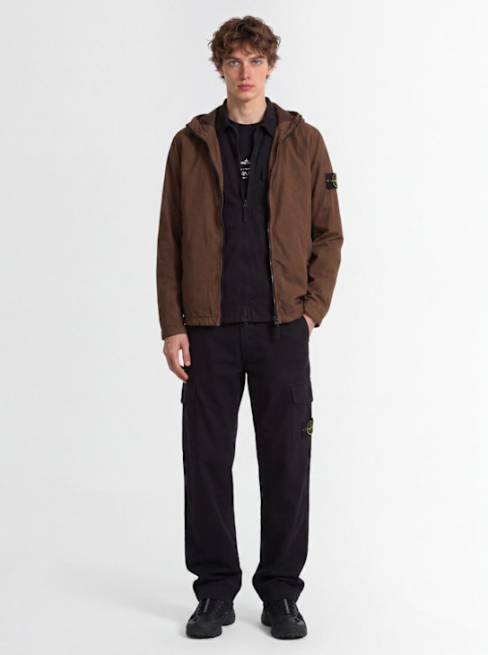 Stone Island: Logo patch nylon zip-up hooded jacket - Umber - men_1 | Luisa Via Roma